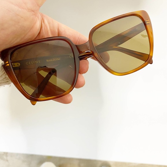 Celine Brown Turtle Rectangular Sunglasses - Picture 6 of 7